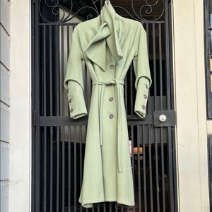 Elegant Green Long Coat with Belt